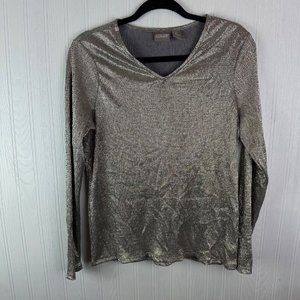 Chico's long‎ sleeve blouse gold silver metallic size 0 or XS